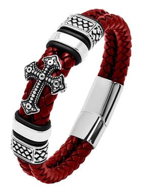 马年本命年红绳手链编织皮绳男士十字架转运保平安新年礼物潮红色