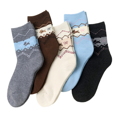 费尔岛图案毛圈中筒袜女袜秋冬加厚保暖袜子厚中筒袜2025年新款