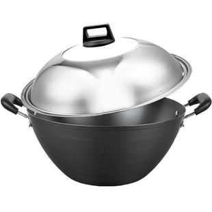 40cm加深铁锅炒锅双耳老式无涂层大号炒菜锅平底电磁炉燃气灶家用