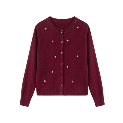 恒源祥100纯羊毛羊绒开衫毛衣女