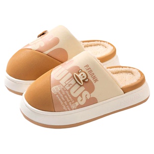 大嘴猴2026新款防水棉拖鞋女款秋冬季pu皮面耐脏高颜值情侣可外穿