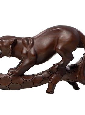 黑檀木雕老虎摆件实木雕刻下山虎生肖动物家居摆设装饰品客厅玄关