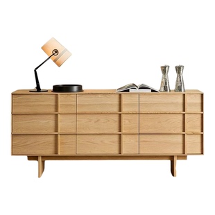 原木风拾野实木九斗柜复古简约骨骼线靠墙一体储物收纳餐边柜