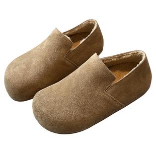 【TFM】内增高3CM~反绒皮勃肯鞋女一脚蹬懒人鞋加绒保暖棉鞋冬天