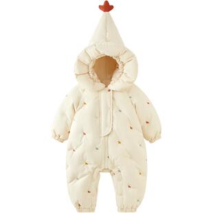 微狮牧尼婴儿羽绒连体衣冬季加厚过年宝宝拜年喜庆羽绒服外出冬装