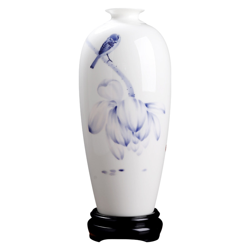 陶瓷釉下青花荷语梅瓶花瓶装饰品