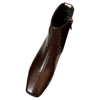 新款粗跟中跟短靴侧拉链真皮百搭