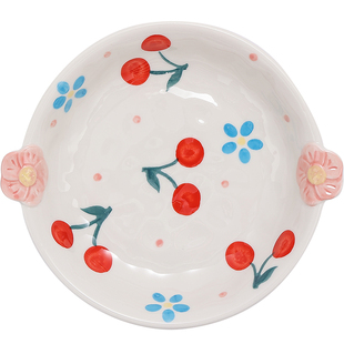 樱桃九英寸汤碗陶瓷高温釉下彩碗乘菜盘精致家用仪式感早餐盘套装