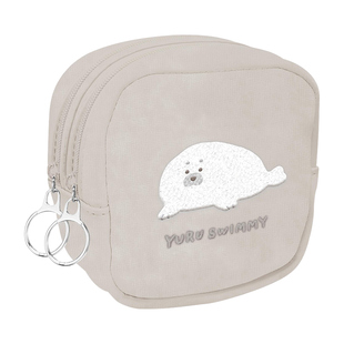 日本进口YURU SWIMMY双层小包盒型化妆包零钱杂物 布可爱刺绣动物