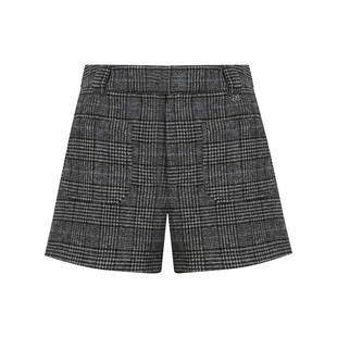 Liilou  慵懒休闲 绵羊毛混纺 百搭高腰撞色格子毛呢A字短裤