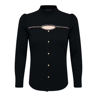 时尚镂空钉珠设计感黑色毛衣女