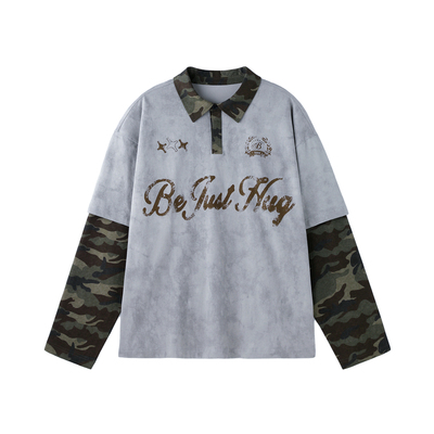 BJHG假两件POLO衫长袖男t恤撞色