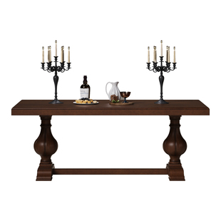 时余贝罗娜餐桌椅组合法式全实木中古风长方形原木复古橡木饭桌子