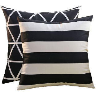 纯棉加厚现代几何条纹黑白靠垫抱枕套含芯床上大抱枕沙发方形靠枕