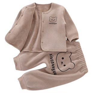 新生婴儿加绒保暖内衣套装秋冬加厚男女宝宝中小儿童双面绒小开衫