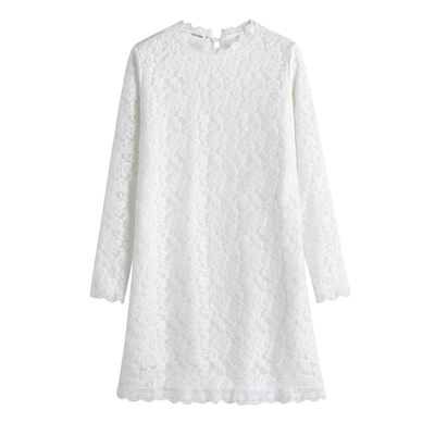 加绒加厚中长款保暖蕾丝连衣裙女