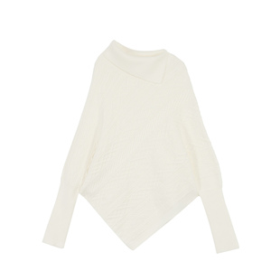 MULVAN 松弛静奢 设计感不规则高领蝙蝠袖毛衣女宽松气质针织衫