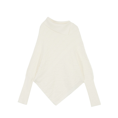 MULVAN 松弛静奢 设计感不规则高领蝙蝠袖毛衣女宽松气质针织衫