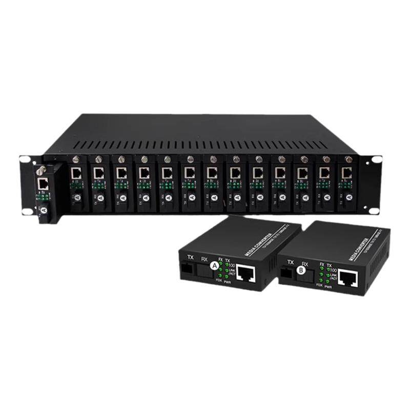 烽易通 光纤收发器机架 机箱通用兼容海康 TP收发器 NetLink14槽16槽光纤收发器机框电源 双电源双开关5V12