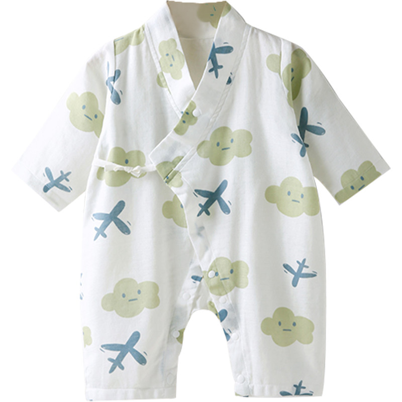 新生儿衣服哈衣初生睡衣纱布连体衣婴儿和尚服夏季薄款宝宝爬爬衣