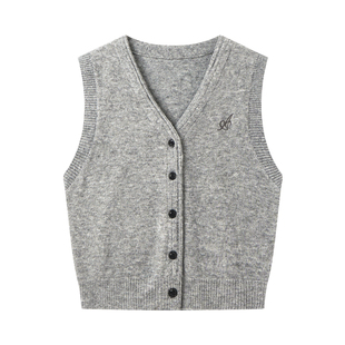 Even一雯【进阶秋日】韩系高智百搭浅灰日常叠穿单品刺绣马甲背心