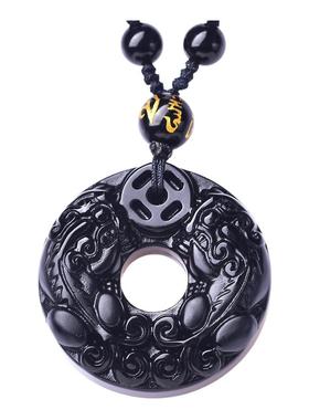 黑曜石双貔貅小号平安扣吊坠