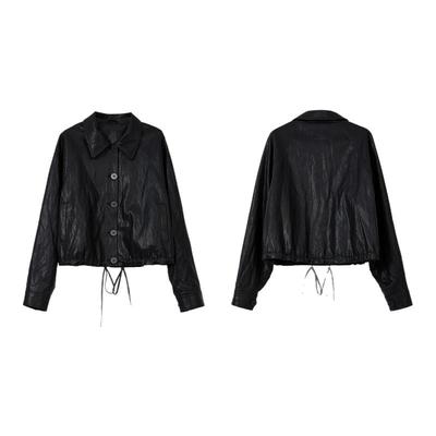 黑色百搭通勤人造革皮衣
