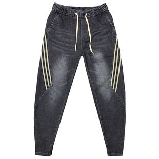 春秋裤子男网红同款潮流三条杠休闲束脚裤精神社会小伙小脚牛仔裤