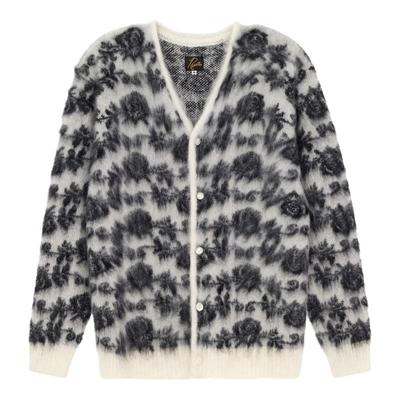 NEEDLES 男士黑白花色马海毛混纺V领开衫毛衣银泰百货精品 301574