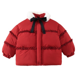 女童冬季外套2026新款小女孩冬装加厚棉服红色棉衣羽绒服喜庆年服