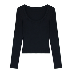 pusumede 极简光隙 设计感大方领打底衫女气质修身针织衫长袖T恤