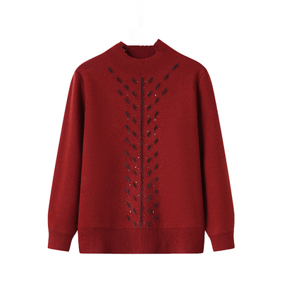 赋妤红色妈妈秋冬装加绒加厚毛衣