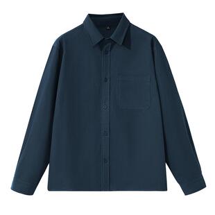 班尼路衬衫男士抓绒翻领衬衣美式秋季休闲藏青色翻领大码外套男LF