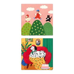 多巴胺可爱小狗卡通装饰画芯ins风儿童房挂画海报油画布自粘壁画