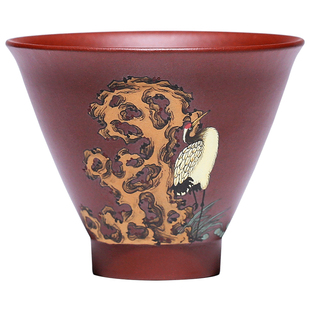 宜兴紫砂主人杯纯手工泥绘仙鹤小容量品茗杯单杯功夫茶具小杯茶杯