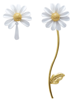 花朵不对称树叶银针一款多戴耳钉