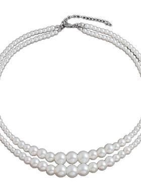 双层仿珍珠饰品项链大小珠子简约新娘颈链婚纱礼服配饰珍珠套链