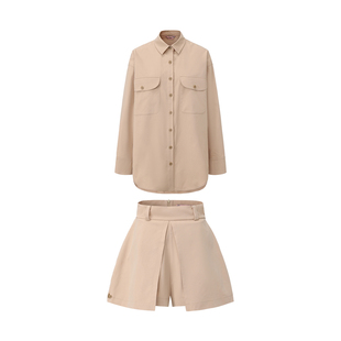 le palais vintage姐姐系 阔型宽松卡其色男友衬衫高腰显腿长裙裤