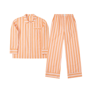 FORRETRO霞光橘条纹纯棉睡衣长袖长裤春夏秋高级感男女家居服外穿