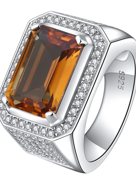 轻奢精工天然黄水晶戒指男纯银