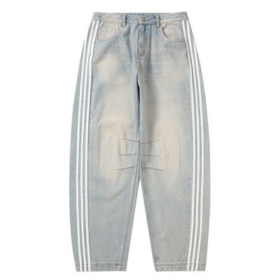 Makemore宽松运动条纹牛仔弯刀裤