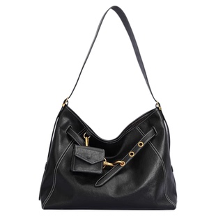 新款头层牛皮通勤大容量托特慵懒单肩斜跨女包hobo复古锁扣