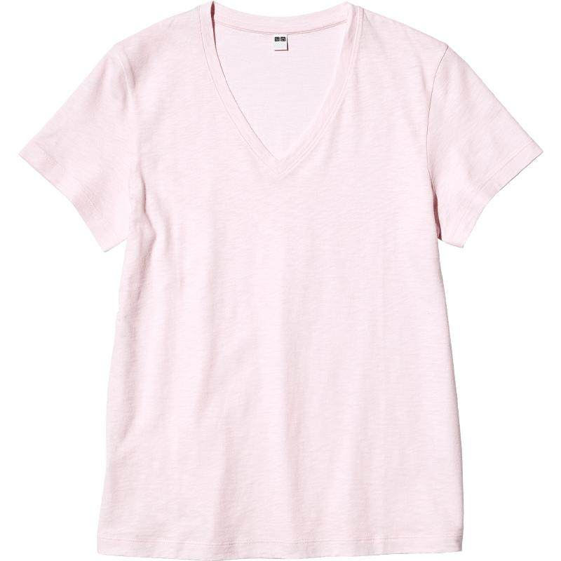 优衣库女装竹节纱V领T恤短袖纯棉打底休闲百搭26春夏新款483460