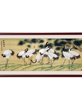 松鹤延年客厅装饰画挂画中式风格沙发背景墙仙鹤图风水贺寿国画