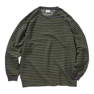 714street新款毛巾料条纹长袖T恤男女2025春季情侣装日系宽松上衣