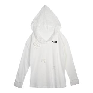 徐紫茵宁心包文婧同款ISTYNI 手缝钉珠蕾丝磨毛加绒连帽T恤女上衣