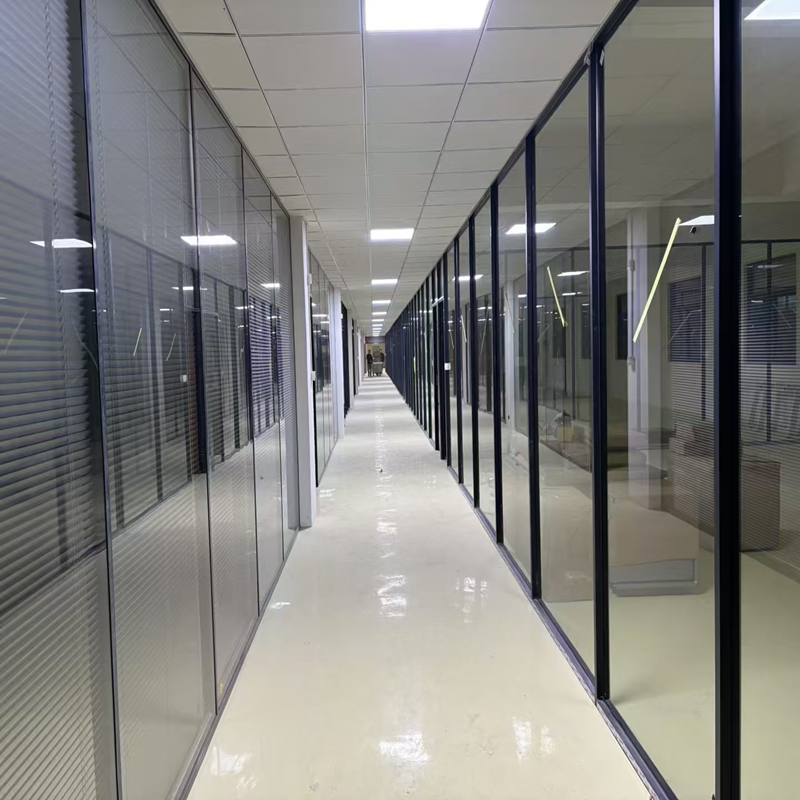 杭州办公室玻璃隔断铝合金屏风双层百叶钢化透明磨砂玻璃隔墙