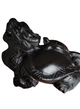 天然黑墨玉子母龙龟招财摆件