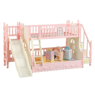 娃娃屋迷你家具卧室双层床带滑梯家具微模型过家家卡通小摆件儿童