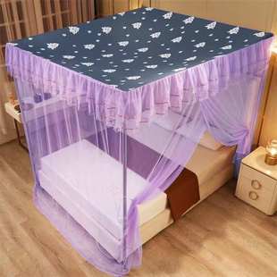 防尘顶单开门蚊帐落地纹帐加密加厚家用遮光单双人床1.5m1.8米2.0